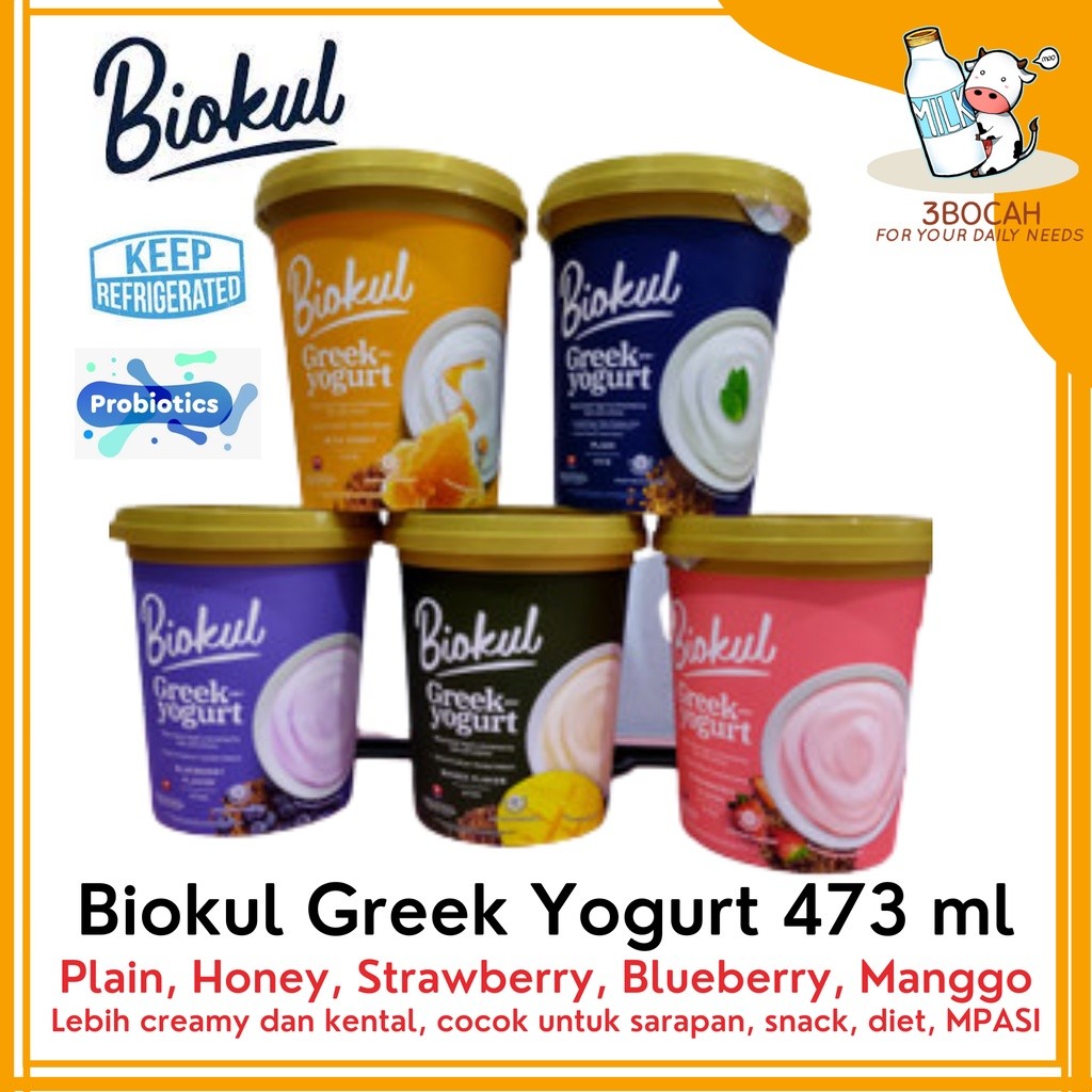 

Biokul Greek Yogurt Plain / Honey / Strawberry 473 Gram Dari Diamond Yoghurt