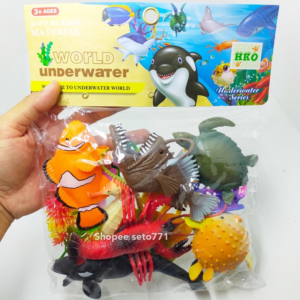 Nemo Anglerfish Buntal 9 Pcs 12Pcs Hewan Laut Dalam Mainan Ikan Antena Lampu Badut Miniatur Figure