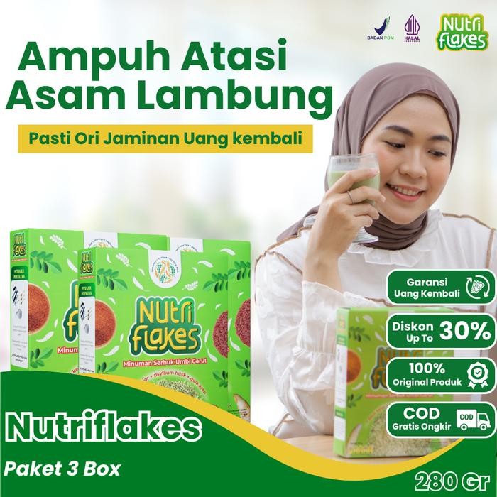 

EatFr3sh- PAKET HEMAT - NUTRIFLAKES Sereal Umbi Garut untuk Asam Lambung 3 Box