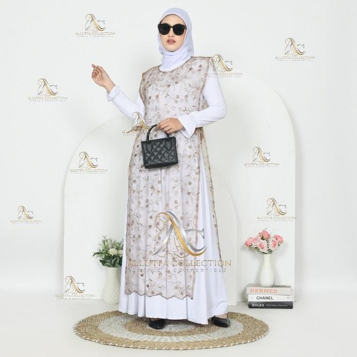 Hijmi- outer brukat kondangan panjang cardigan rompi wanita mewah motif random