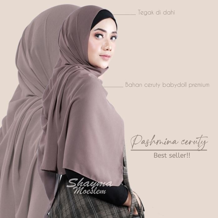 Hijmi- Pashmina Ceruty Babydoll Premium Model Pashmina - Shayma Moeslem - Hitam, Jilbab, Panjang,