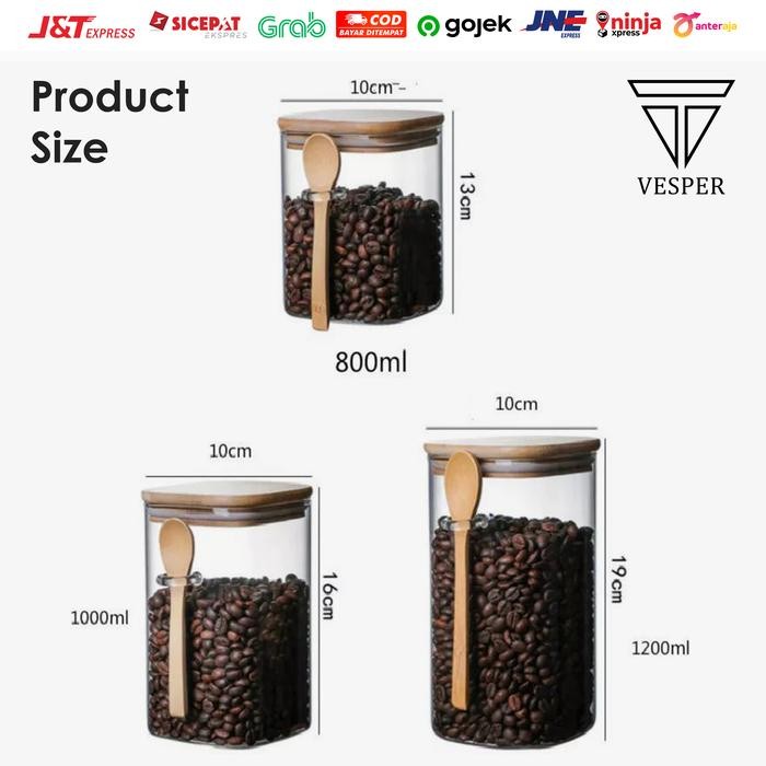 HARGA TERBARU TOPLES KOTAK TEMPAT KOPI BUMBU DAPUR / SQUARE SEALED JAR FREE SPOON KLM