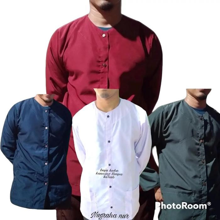 Zuhud- Baju Koko Tanpa Kerah Pria Dewasa tangan Panjang