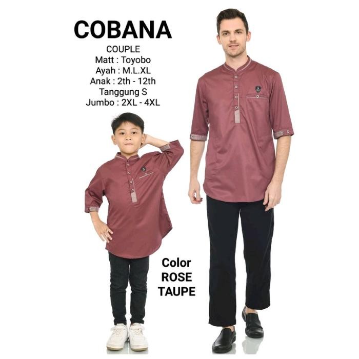 Zuhud- Cobana Store - Baju Koko Cobana Couple Ayah Dan Anak Warna ROSE TAUPE Bahan Toyobo Premium