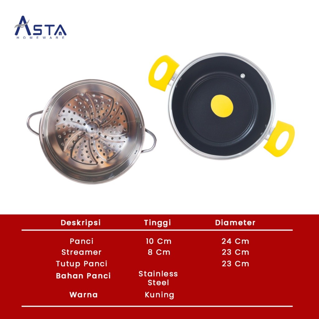 Asta Panci Kukusan Anti Lengket Lemona 100 Kuning Set 4 pcs