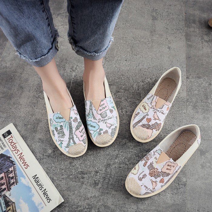 XML SH60 SEPATU KANVAS WANITA FLAT MIX PATTERN WOMEN FLAT SHOE OAI
