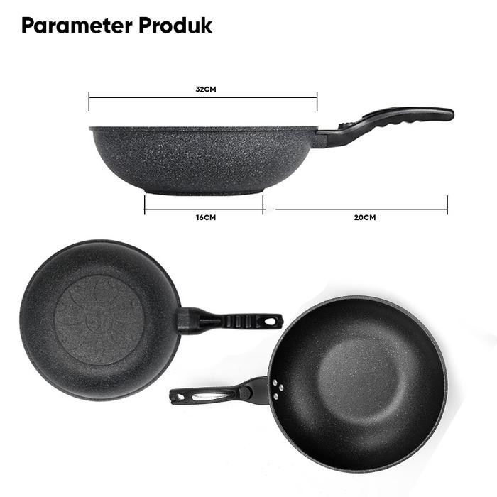 Yk Design Wajan Batu Medis Anti Lengket / Wajan Hemat Minyak Ukuran 32 Cm Tk - 822 #Gratisongkir