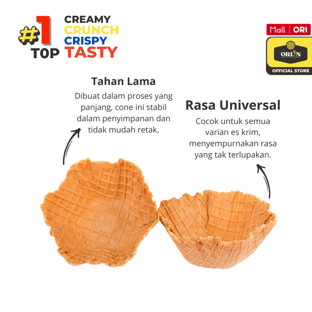 

Cemal Cemil Makyus Orlin Cone Es Krim Waffle Mangkok 9Cm X 3Cm Isi 10Pcs Sekali Gigit, Nagih Sampai