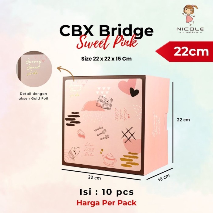 Tukuparty Cake Box Bridge / Packaging Kue / Kotak Kue Uk 22 X 22 X 15 Cm