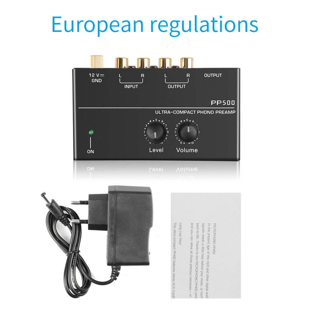 Phono Preamp pre Amp Preamplifier with Level Volume Control RCA Input Output 1/4" TRS Output Interfa