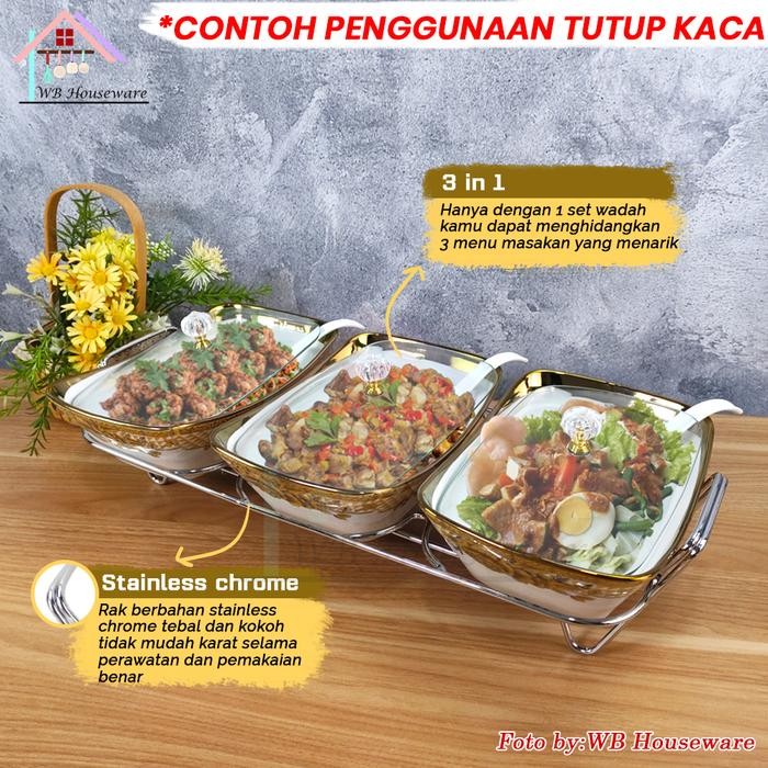 TERBARU VICENZA Prasmanan set segi isi 3 + tutup kaca dan keramik + rak / CR-751-DC Gemini Alat