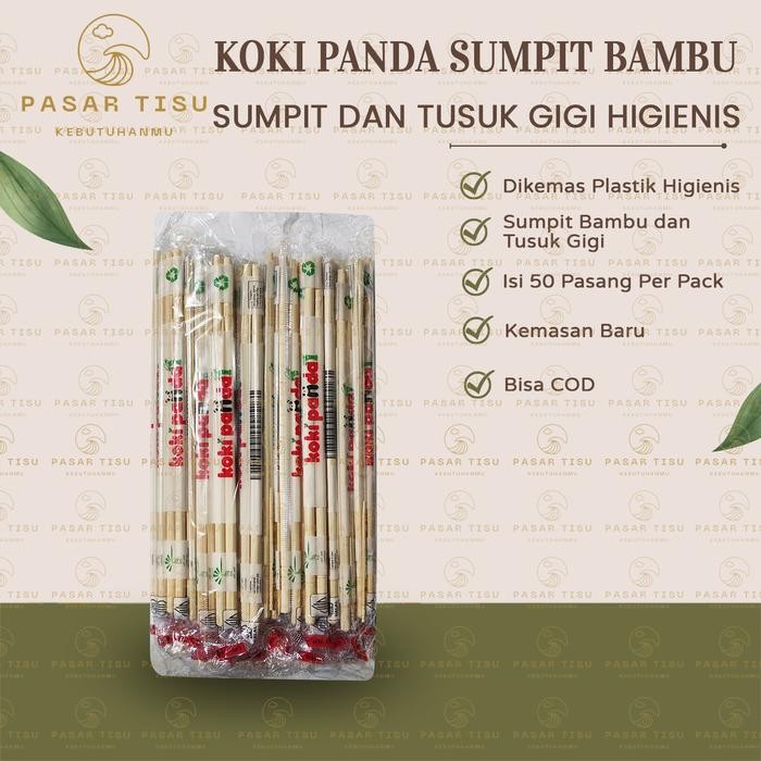 JTTOP" ( 1 PACK ) SUMPIT KOKI PANDA IMPORT ISI 50 PASANG + TUSUK GIGI / SUMPIT BAMBU BERKUALITAS /