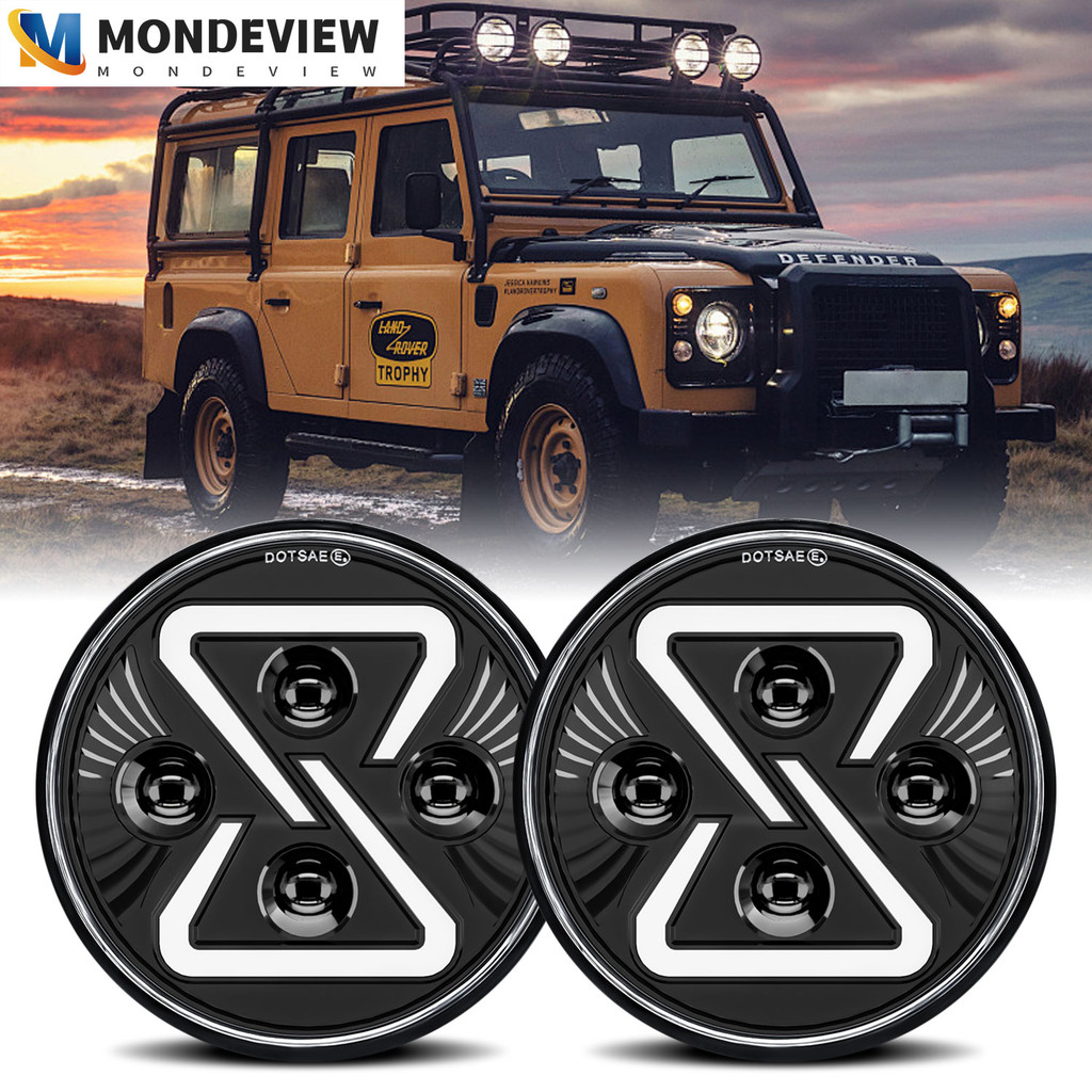MONDEVIEW R15 H4 Gradient Angel Eye 7-inch Wrangler Headlight DRL6000K White 400W 50000LM Motorcycle