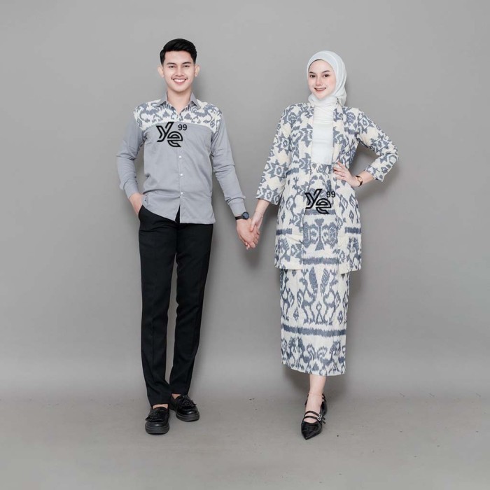 [Ready Stock] Set Couple Madam Sumba White Ntt Baju Tenun Couple, Baju Kondangan Tenun, Couple