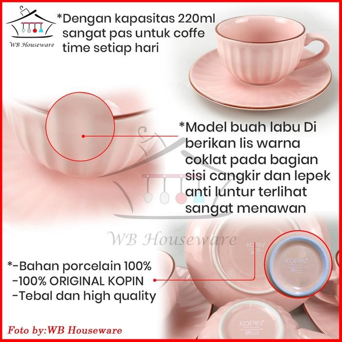 Cangkir Set 6 Pasang Pink Keramik / Coffee Tea Set Cup And Saucer Motif Labu Kopin Kpc-03 Ncsr