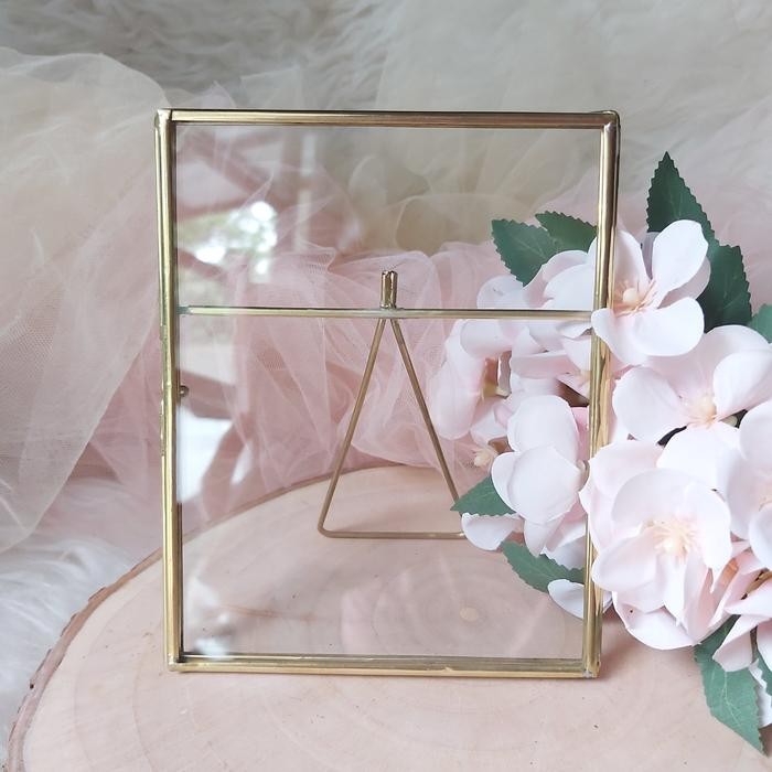 Tepat- pigura frame emas kaca transparant home decoration 4r photo kado unik