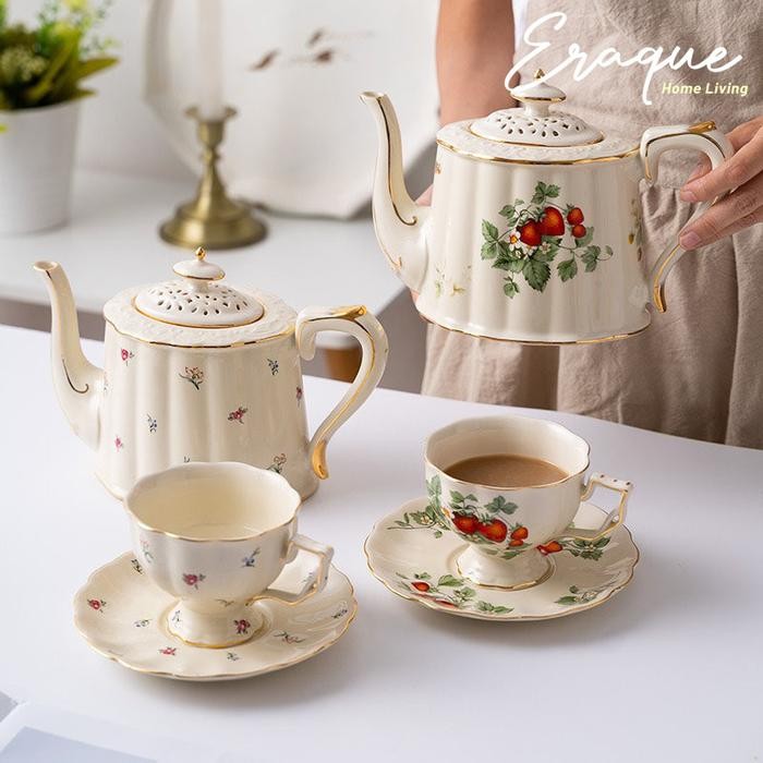 BnYkPilih- Lourdes Tea Pot Set / Teko Cangkir Teh Keramik Eropa Cantik Aesthetic