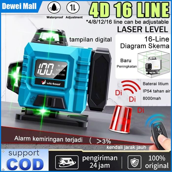 

Ready- Dewei 8/12/16 Level Line Waterpass Laser Tukang Bangunan Multifungsi Waterpass Digital