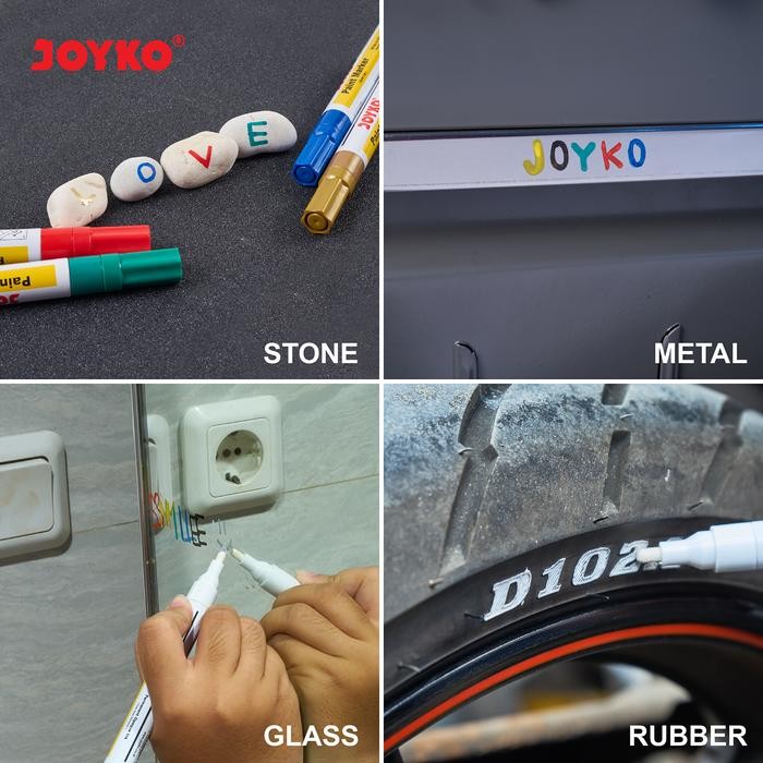 

Ready- Joyko Paint Marker White Gold Silver Black Spidol Kaca Putih Emas Abu Hitam Cat Lusin [12Pcs]
