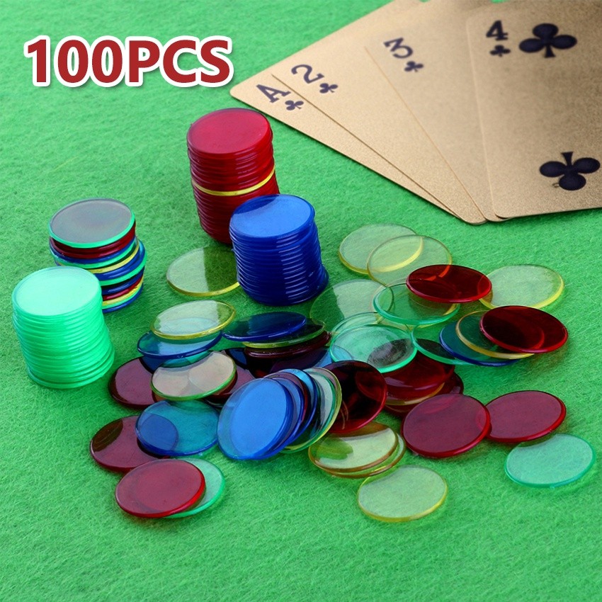 Purvisco - 100Pcs Chip/Koin Poker Bahan Plastik 24mm untuk Bermain Bingo/Game Keluarga Minicart