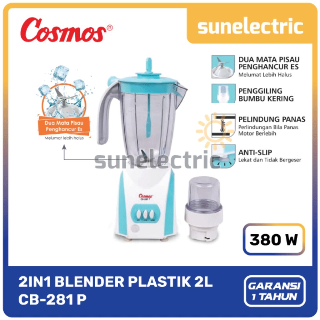 Cosmos Blender Plastik 2 Liter CB-281 P / CB281 P / CB 281 P / CB 281P - BIRU