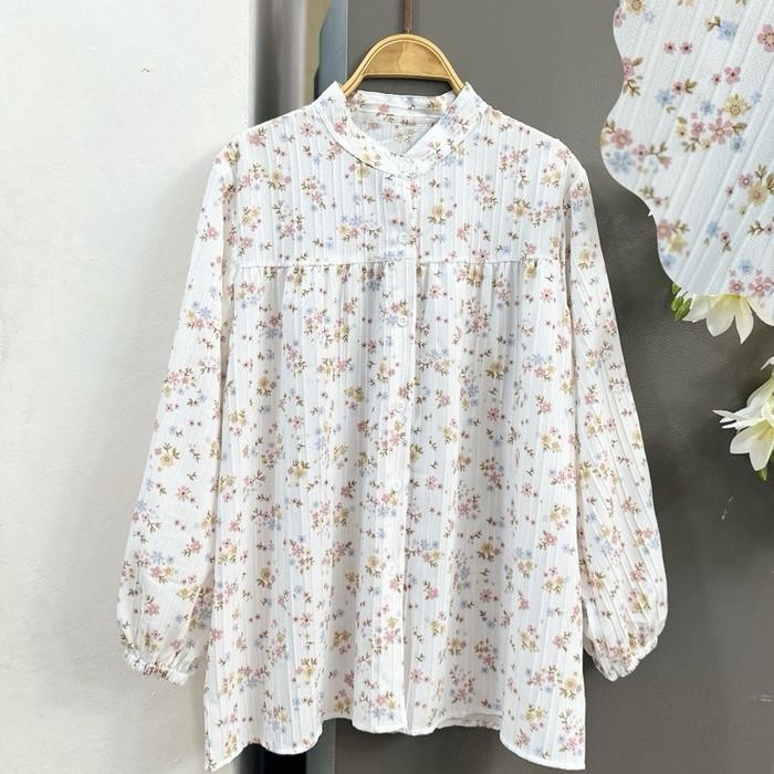 Premium Crinkle Motif Rose Vella Blouse Crinkle