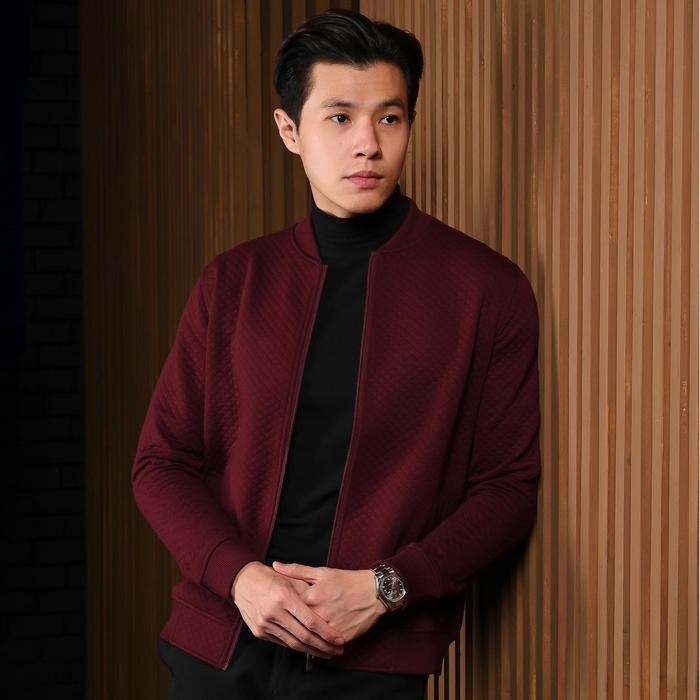 Jaket Comfy Pria Original Bomber Varsity Ottoman Premium Maroon