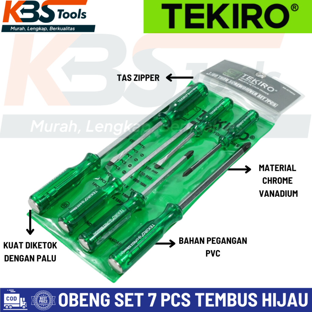 NEW NEW Tekiro Obeng Set 7 Pcs Tembus Hijau Transparant / Obeng Tumbuk / Ketok CG0932 tekiro