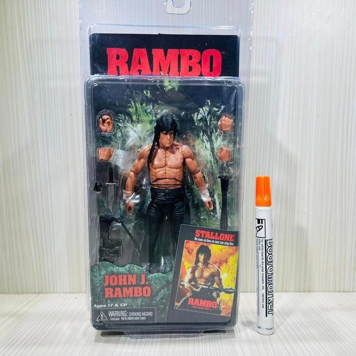 mainan action figure Neca rambo john j rambo stallone blood tinggi sekitar 7 inch artikulasi detail