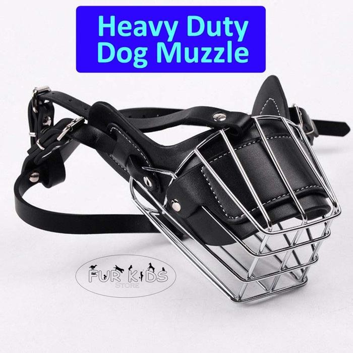 Heavy Duty Dog Metal Stainless Steel + Leather Muzzle / Brongsong Berangus Ikat Mulut Anjing Besar