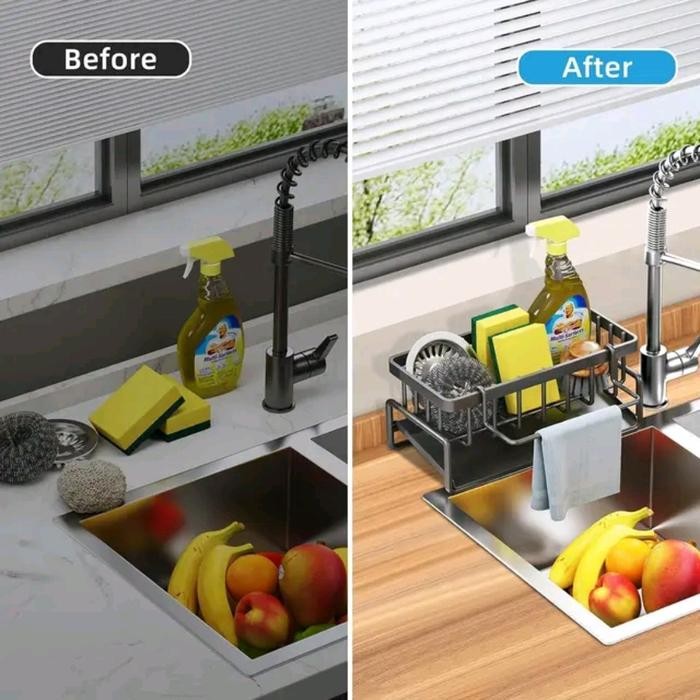 SS- Tb9811 Rak Cuci Piring Rak Spons Sabun Cuci Piring Rak Pengering Dapur Rak Sabun Rak