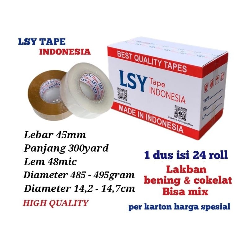 

lakban bening / cokelat 300yard 1 dus isi 24 roll LSY TAPE INDONESIA ( CBM )