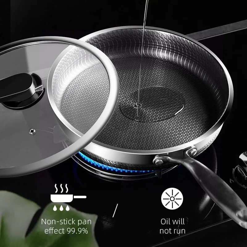316/304 Stainless Steel Frying High Quality Pan Fried Steak Non Stick Pan General Purpose Induction 
