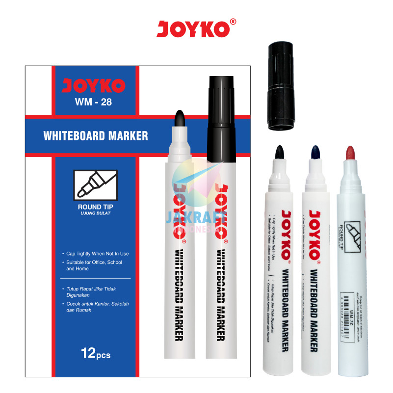 

(12 Pcs) GROSIR Spidol Papan Tulis & Kaca Bisa Dihapus WM-28 Hitam B WM-29 u Blue WM-30 Merah Red