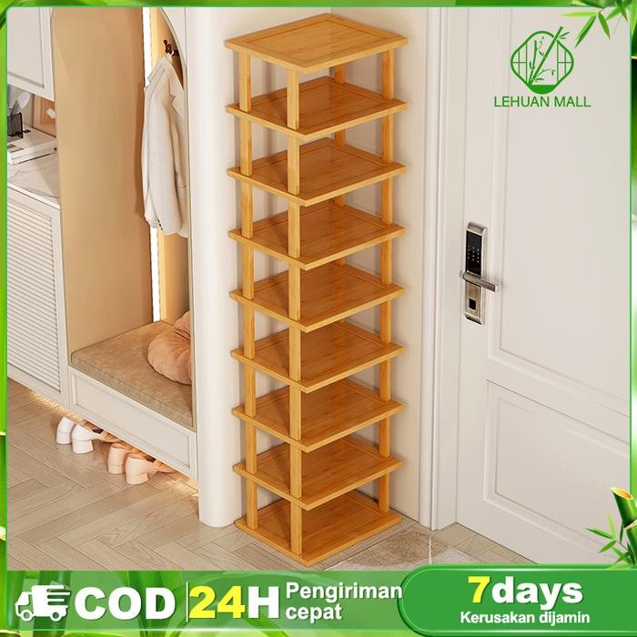 Terlaris Rak Sepatu Bambu 26Lehuan 5 Tingkat Hemat Ruang Dengan Hanger Warna Kuning