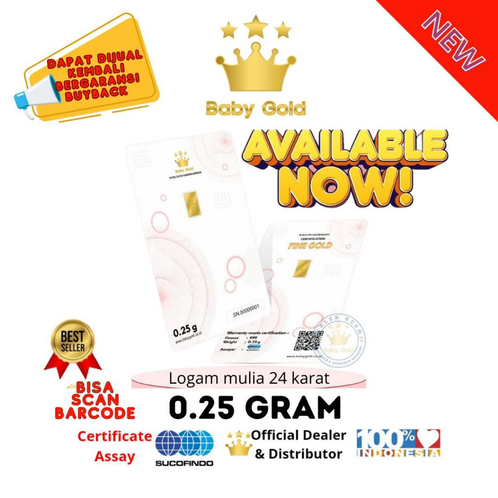 LOGAM MULIA BABY GOLD 0.25 GRAM EMAS 24 KARAT