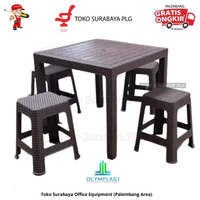 Meja Makan Plastik Olymplast ODTR 80 + 4 Kursi Baso Plastik Olymplast *