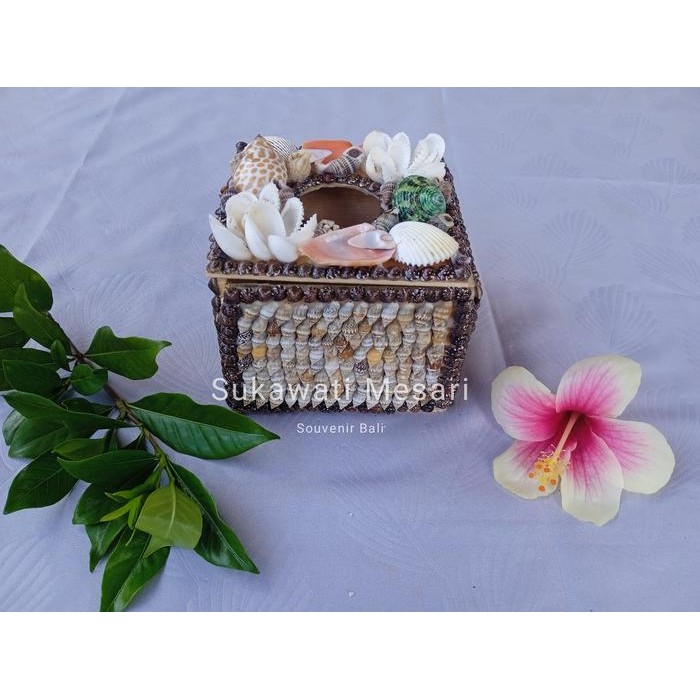 Tissue Box Tempat Tisu Unik Hiasan Dashboard Mobil Kerang Laut Kerajinan Souvenir Bali *
