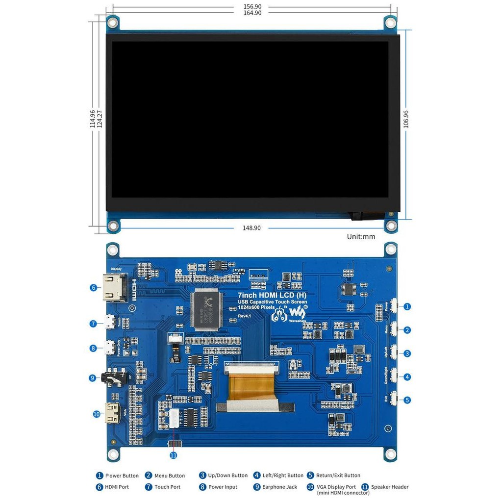Lcd Waveshare 7" 7 Inch Hdmi Ips Lcd Capasitive Touchscreen Raspberry