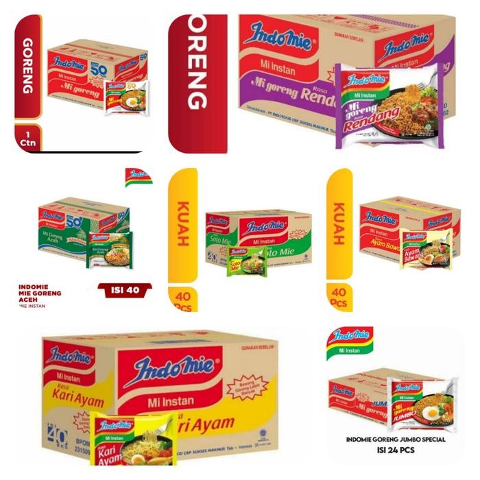 Diskon Indomie Goreng Spesial,Jumbo,Mi Goreng Aceh,Mie Ayam Bawang,Soto,Kari,Mie Rendang 1 Dus Isi