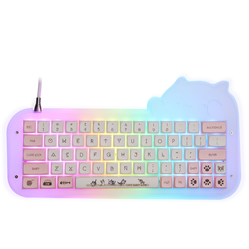 Top Mini Cat 64 Kit 60% Hot Swappable Acrylic RGB Wired Mechanical Keyboard Barebone DIY Kit VIA Pro