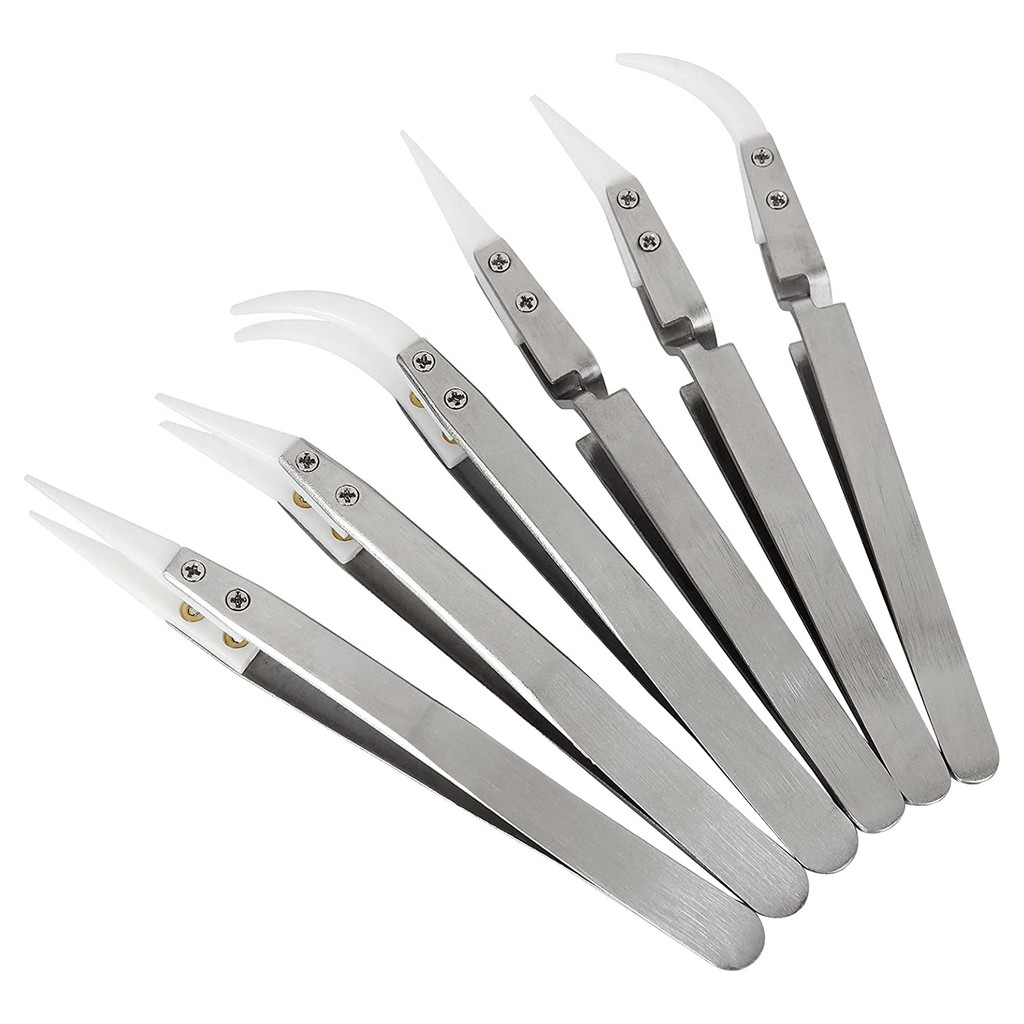 Beauty 6 Pcs Precision Ceramic Reverse Solder Tweezers, Non-Conductive, Anti-Magnetic Pointed and Cu