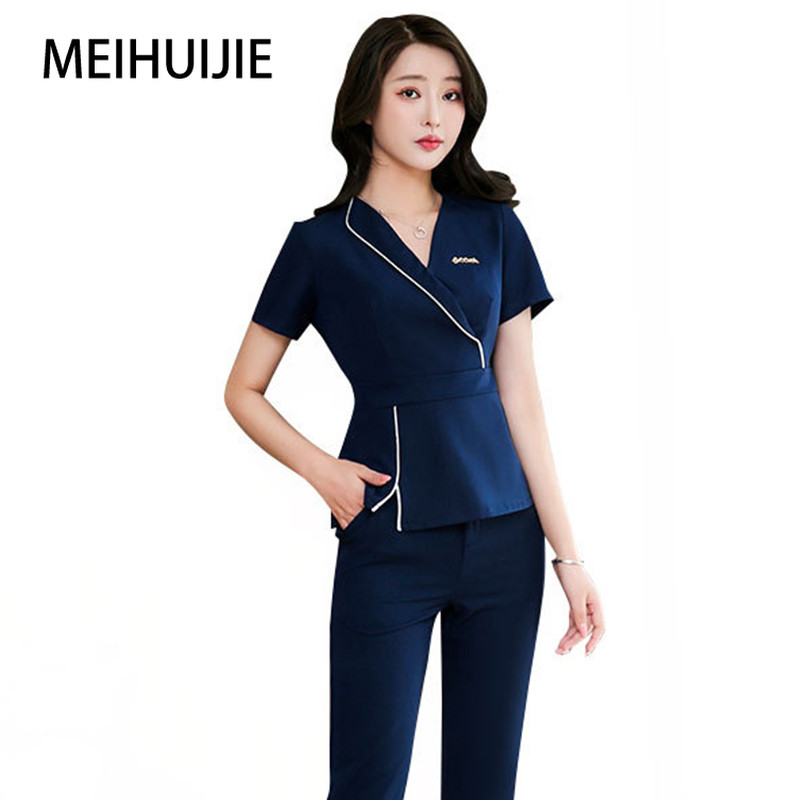 Hotel Etiquette Reception Waiter Work Clothes Spa Uniform Half Sleeves Sauna Foot Bath Uniform