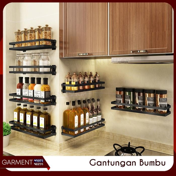 Rak Gantung Bumbu Dapur Tempel Dinding Tempat Garam Kecap Stainless