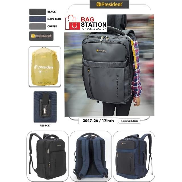 RANSEL LAPTOP BACKPACK PRESIDENT USB ORIGINAL TAS PUNGGUNG PRESIDENT
