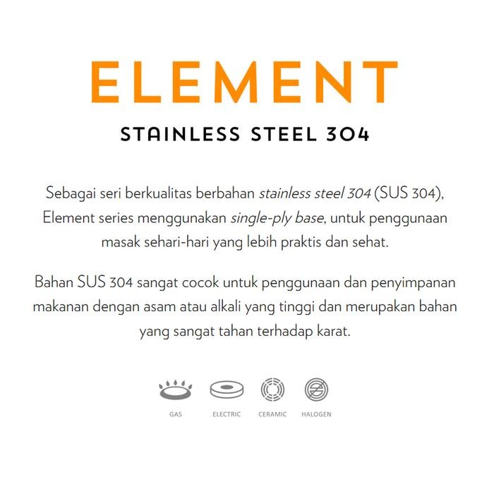 Wajan Stainless Steel BIMA 30 CM SUS 304 Wok Kuali Penggorengan- Element