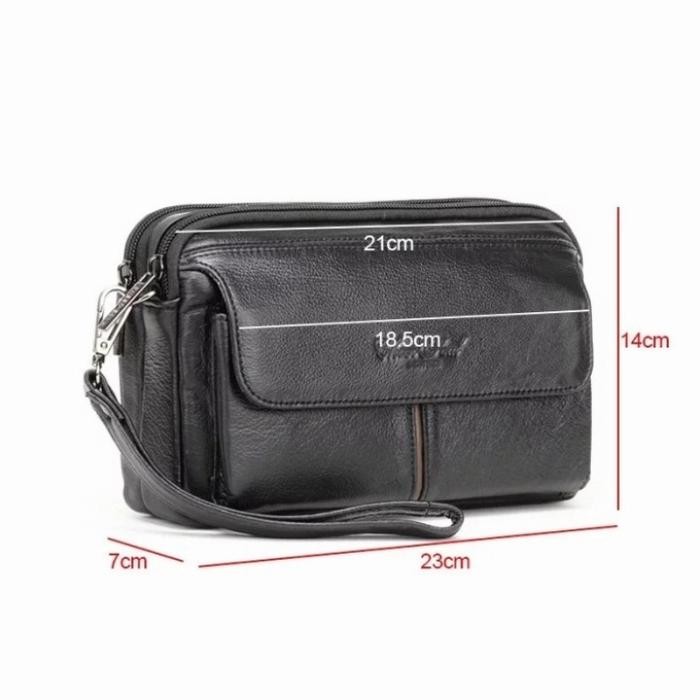 Handbag Kulit Pria Tas Tangan Kulit Asli Tas Genggam Hitam