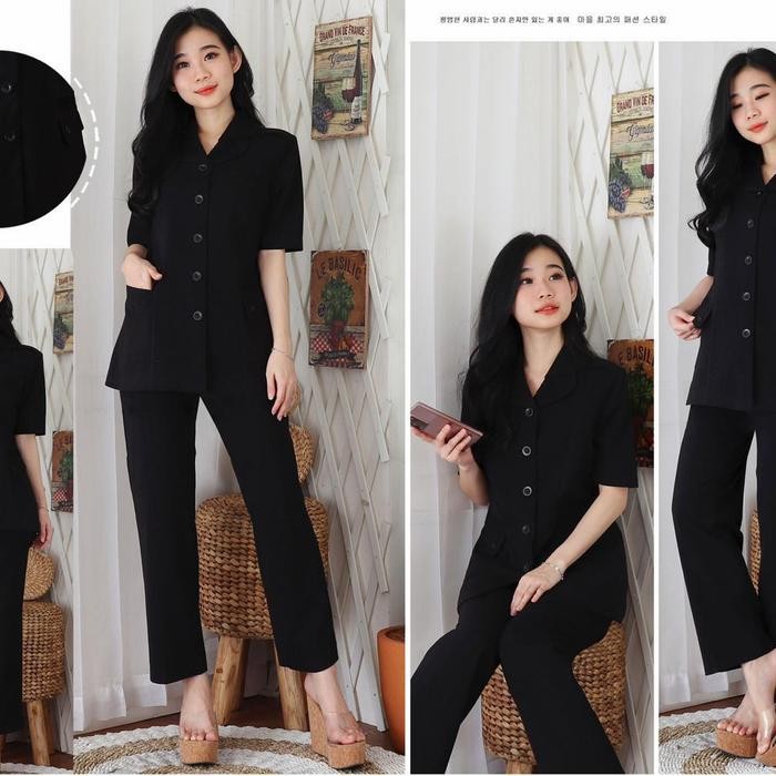 SIAPKIRIM Jas Blazer Wanita Pns Asn Model 7010 Warna Hitam Set Celana READY STOCK