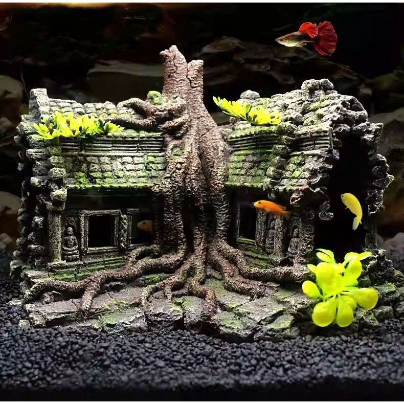 Hiasan aquarium Kuil Akar, dekorasi aquarium kuil berakar, kuil akar, hiasan aquarium kuil angkor