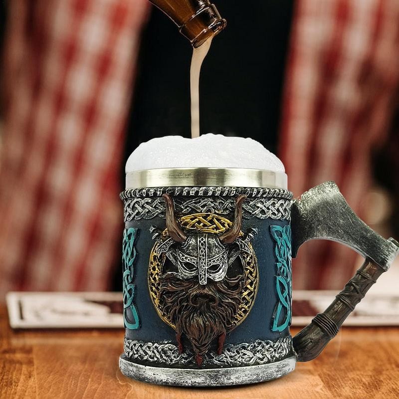 450ml Drinking Gothic Beer Mug Viking Coffee Cup Vintage Mug Double Wall Drinking Mug Metal Insulate